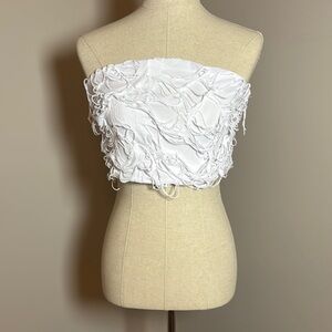 Cute Distressed AKIRA White Distressed Strapless Top
